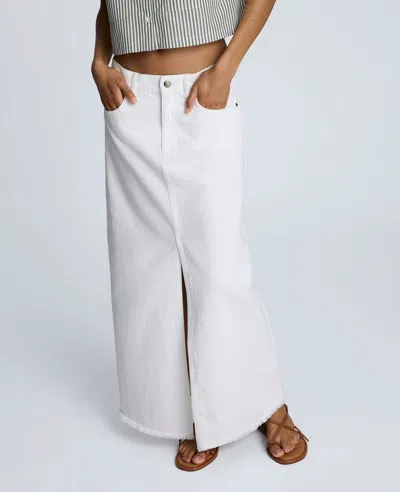 Kenneth Cole Denim Fly Front 4-pocket Maxi Skirt With Fray Hem In White