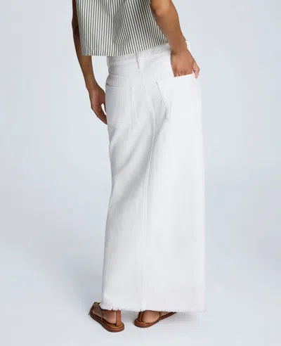 Kenneth Cole Denim Fly Front 4-pocket Maxi Skirt With Fray Hem In White