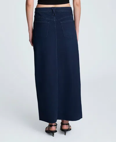 Kenneth Cole Denim Fly Front 4-pocket Maxi Skirt With Fray Hem In Blue