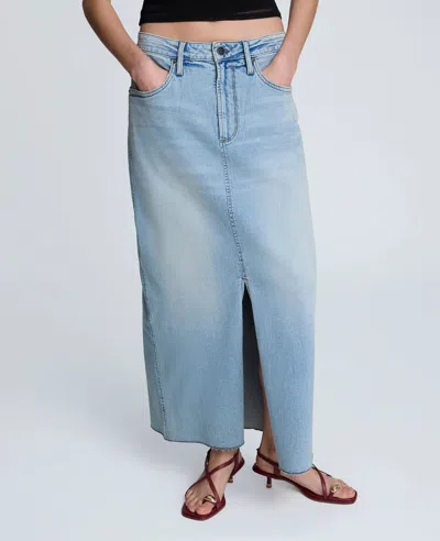 Kenneth Cole Denim Fly Front 4-pocket Maxi Skirt With Fray Hem In Black