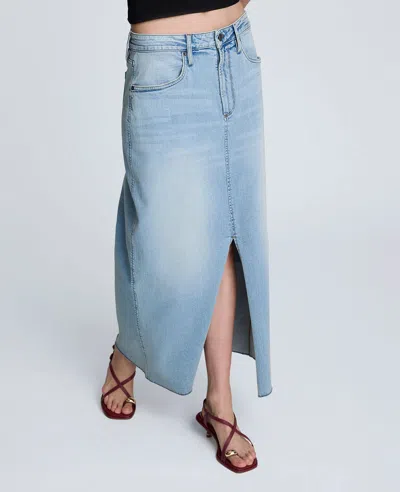 Kenneth Cole Denim Fly Front 4-pocket Maxi Skirt With Fray Hem In Black