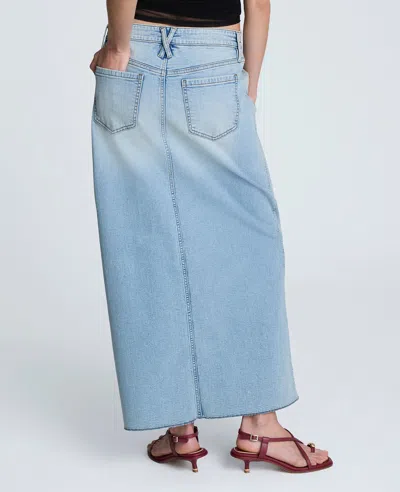 Kenneth Cole Denim Fly Front 4-pocket Maxi Skirt With Fray Hem In Black