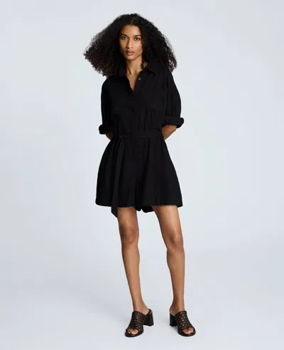 Kenneth Cole Long Sleeve Button Front Easy Fit Denim Romper
