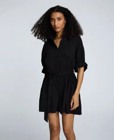 Kenneth Cole Long Sleeve Button Front Easy Fit Denim Romper
