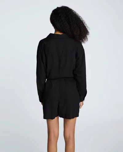 Kenneth Cole Long Sleeve Button Front Easy Fit Denim Romper