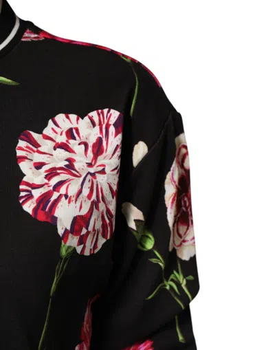 Dolce & Gabbana Black Floral Print Cotton Short Sleeves Top In Black