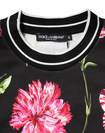 Dolce & Gabbana Black Floral Print Cotton Short Sleeves Top In Black