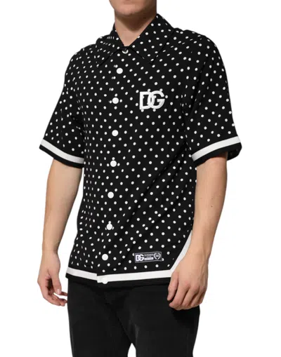Dolce & Gabbana Black Polka Dot Short Sleeves Collared Polo T-shirt In Black