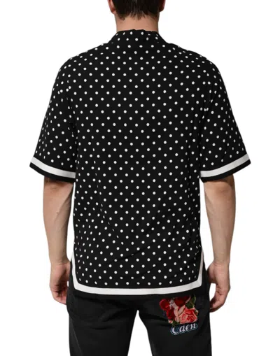 Dolce & Gabbana Black Polka Dot Short Sleeves Collared Polo T-shirt In Black