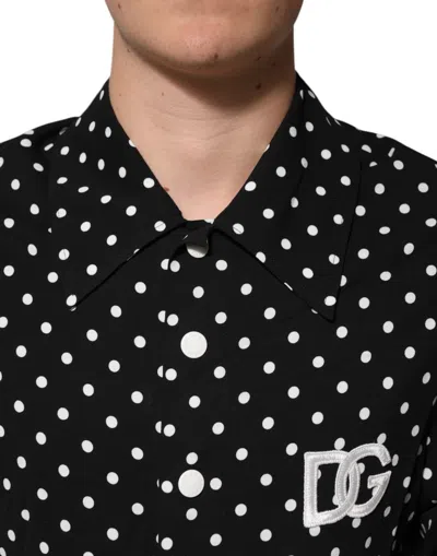 Dolce & Gabbana Black Polka Dot Short Sleeves Collared Polo T-shirt In Black