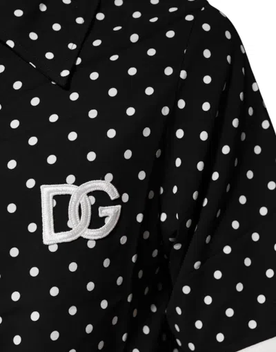 Dolce & Gabbana Black Polka Dot Short Sleeves Collared Polo T-shirt In Black