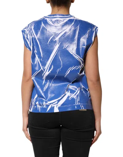 Dolce & Gabbana Blue White Cotton Logo Plaque Women Tank Women's Top In Blue