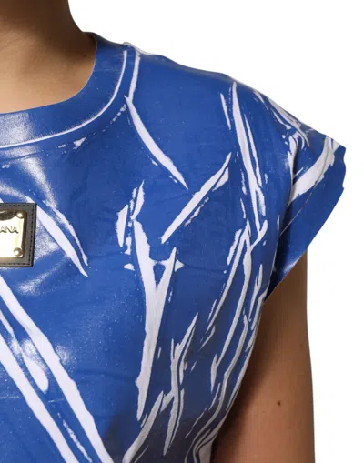 Dolce & Gabbana Blue White Cotton Logo Plaque Women Tank Women's Top In Blue
