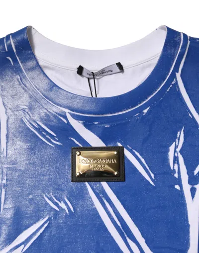 Dolce & Gabbana Blue White Cotton Logo Plaque Women Tank Women's Top In Blue