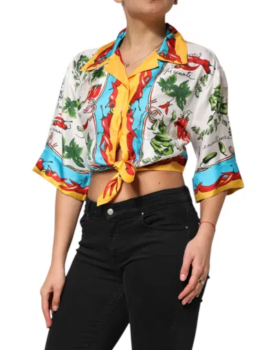 Dolce & Gabbana Multicolor Chili Silk Cropped Blouse Women's Top In Multi