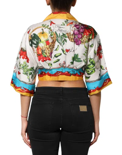 Dolce & Gabbana Multicolor Chili Silk Cropped Blouse Women's Top In Multi