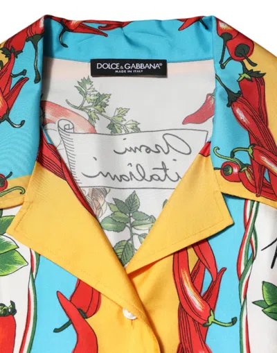 Dolce & Gabbana Multicolor Chili Silk Cropped Blouse Women's Top In Multi