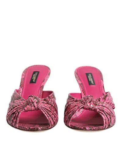 Dolce & Gabbana Pink Exotic Leather Kitten Heels Slides Shoes In Pink