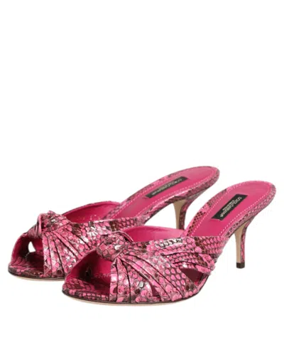 Dolce & Gabbana Pink Exotic Leather Kitten Heels Slides Shoes In Pink