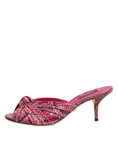 Dolce & Gabbana Pink Exotic Leather Kitten Heels Slides Shoes In Pink