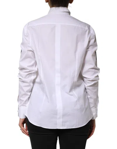 Dolce & Gabbana White Crystal Embellished Collared Shirt Top In White