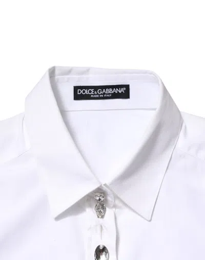 Dolce & Gabbana White Crystal Embellished Collared Shirt Top In White