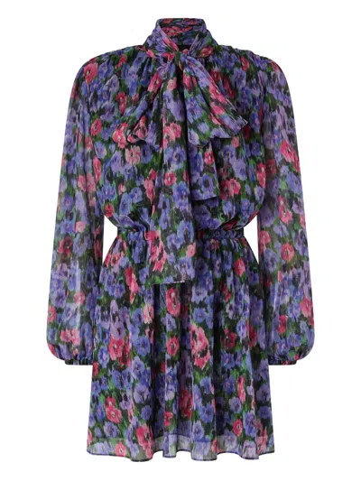 花卉印花系带领迷你连衣裙