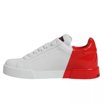 Pre-owned Dolce & Gabbana White Red Portofino Low Top Sneakers Men's Shoes ()