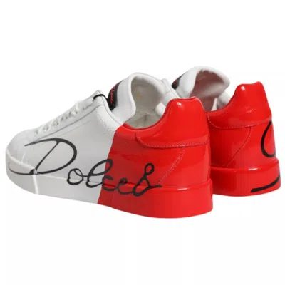Pre-owned Dolce & Gabbana White Red Portofino Low Top Sneakers Men's Shoes ()