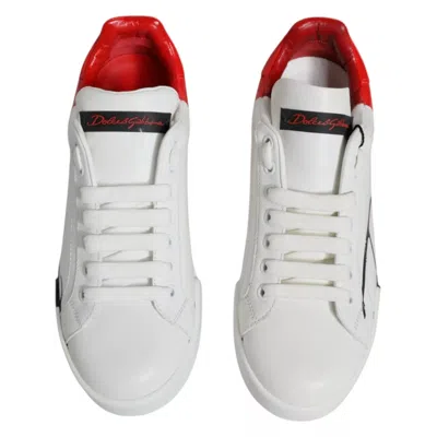 Pre-owned Dolce & Gabbana White Red Portofino Low Top Sneakers Men's Shoes ()