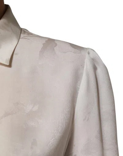 Dolce & Gabbana White Silk Long Sleeves Collared Shirt Top In White