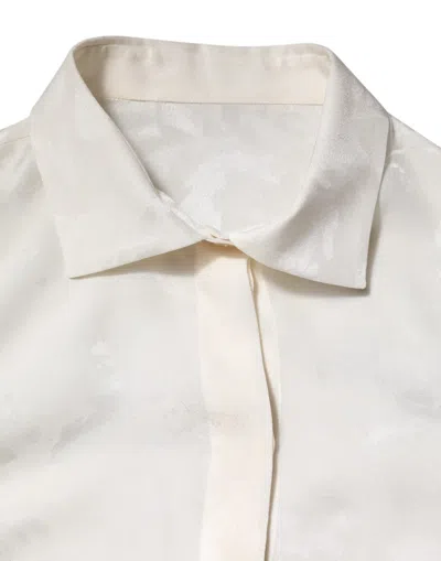 Dolce & Gabbana White Silk Long Sleeves Collared Shirt Top In White