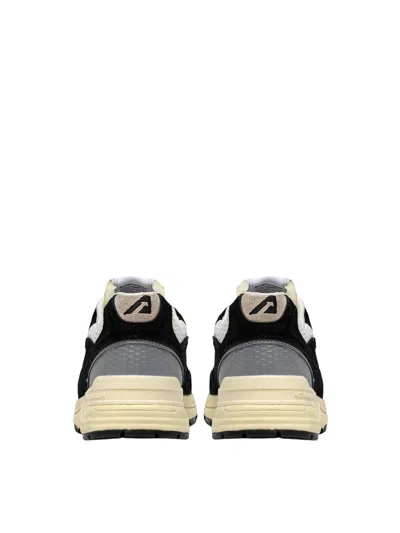 Autry Black Suede And Mesh Sneakers With Cream Cushioned Sole In Black