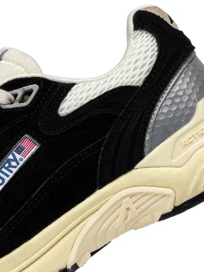 Autry Black Suede And Mesh Sneakers With Cream Cushioned Sole In Black