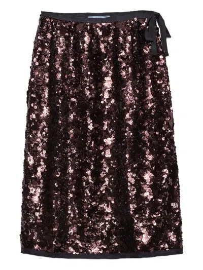 Prada Embroidered Sequin Skirt In Brown