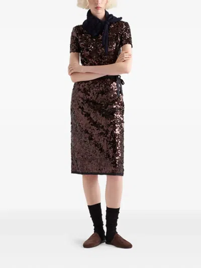 Prada Embroidered Sequin Skirt In Brown