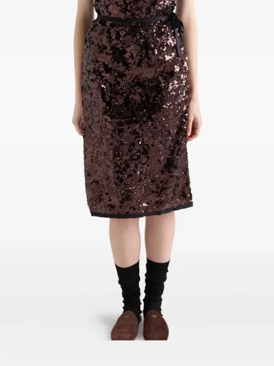 Prada Embroidered Sequin Skirt In Brown