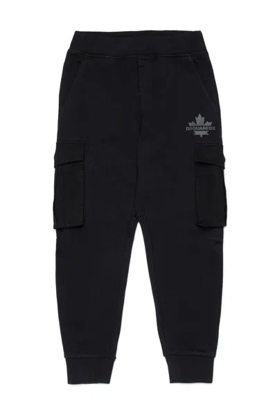 Dsquared2 Fleece Cargo Pants With Maple Leaf In Black
