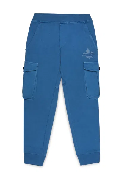 Dsquared2 Maple-leaf Logo Cargo Casual Trousers In Blue