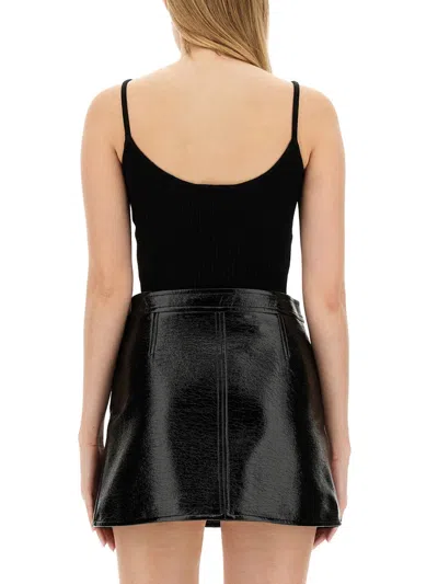 Courrèges Fitted Black Ribbed Tank Top With Subtle Logo In Black