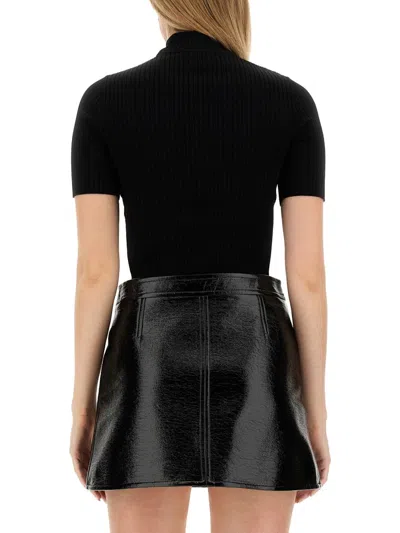 Courrèges Short-sleeved Ribbed Re-e In Black