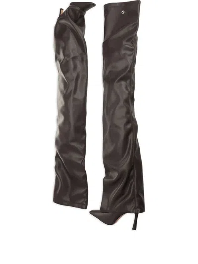 Attico Knee-high Boots With Pointed Toe And Stiletto Heel In Brown
