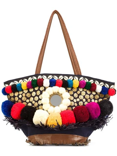 Figue Zena Tuk Tuk Leather-trimmed Embellished Canvas Tote In Multi