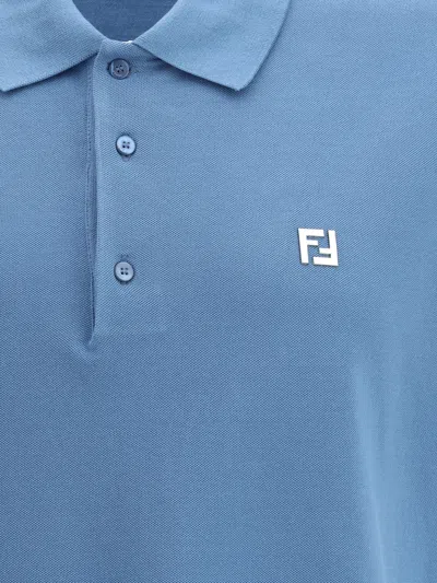 Fendi Piquet Polo Shirt With Collar And Short Sleeves In Blue