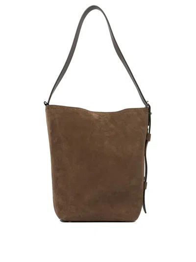 Max Mara Suede Finish Shoulder Bag With Adjustable Strap In Brown