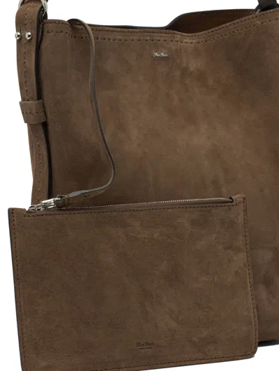 Max Mara Suede Finish Shoulder Bag With Adjustable Strap In Brown