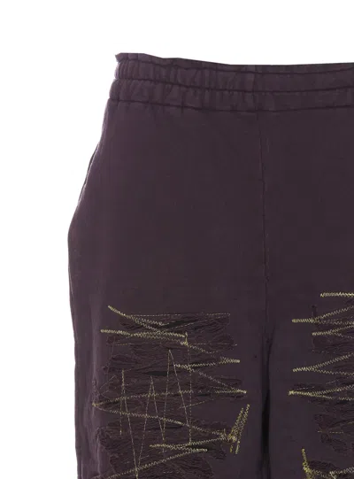 Mm6 Maison Margiela Elasticized Waist Wide Leg Trousers With Distressed Effect In Black