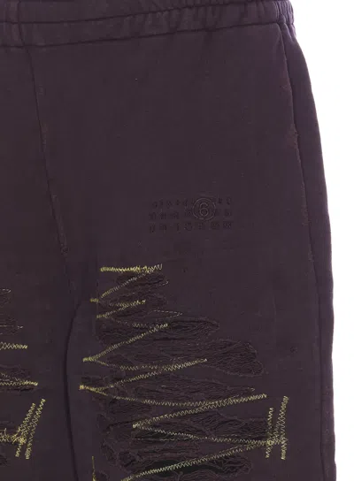 Mm6 Maison Margiela Elasticized Waist Wide Leg Trousers With Distressed Effect In Black