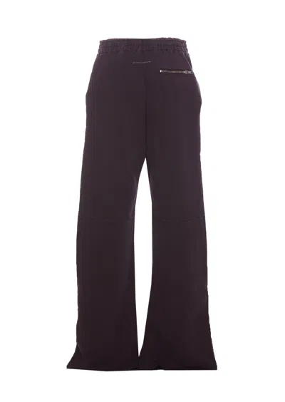 Mm6 Maison Margiela Elasticized Waist Wide Leg Trousers With Distressed Effect In Black