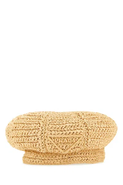 Prada Beige Rafia Baker Boy Hat